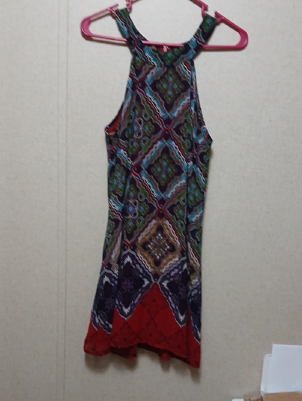 Speechless Multicolor Patterned Midi Dress with Red Hem